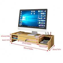 SENDERPICK Support pour écran d'ordinateur portable, support en bois à fixer sous un meuble, support pour ordinateur portable, rehausseur de table avec tiroir, verrou et support pour smartphone, 48 x 20 x 10,5 cm [Idéal comme cadeau pour vos proches] - Voir 5