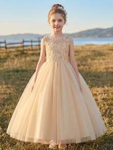 Tween Girl Champagne Color Flower Girl Dress With Open Back For Wedding - Champagne - View 7