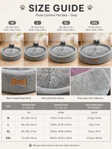 1pc Grey Floral Oval Pet Bed, Soft Thickened Washable Cushion With High Edges And Non-Slip Base, Indoor Sleeping Nest For Dogs, Cats, Puppies, Kittens And Small To Medium Pets, Comfortable Home Bedding, Suitable For Daily Rest, Christmas Gift For Pet Owners - Grey - View 3