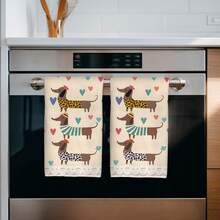 2pcs Dachshund Heart Theme Series Illustration Pattern Kitchen Towels, Rectangular Microfiber Kitchen Towels, Dish Cloths, Cleaning Cloths, Hand Towels, Cooking Baking Tea Towels, Kitchen Decor, Housewarming Gift, Birthday Gift, Bathroom Cleaning Wipes, Decorative Towels - Beige - View 5