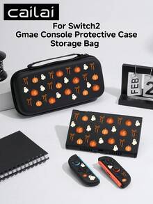 Cailai Halloween Pumpkin Ghost Illustration Pattern Switch 2 (2025)/Switch NS/Switch OLED Game Console Accessory Set, Game Console Protective Case/Storage Bag, TPU Soft Shell/Hard Shell Removable Stand, Beautiful & Practical, Portable Stand, Travel Friendly, Anti-Drop, Anti-Scratch, Anti-Stain, Fashionable Romantic Gift - View 1