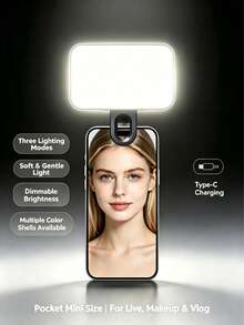 Fill-lights Portable Selfie Fill Light With Clip For Phone Camera And Video Conference, 3 Lighting Modes Dimmable Rechargeable Compact Lamp, Applicable For Laptop Tablet Zoom Call Makeup, Ideal For Live Streaming And Content Creation, Universal Smartphone Lighting Accessory - Multicolor - View 2