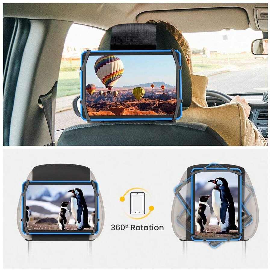 New Upgraded Car Headrest Tablet Holder, Equipped With Anti-Slip Strap And Silicone Mesh Fixing Seat, Adjustable Angle, Suitable For All 7 To 12.9 Inch Tablets, Compatible With Most Car Headrests