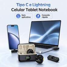 Kit 2 Em 1 Microfone Profissional De Lapela Duplo Sem Fio Compatível Com Smartphone Celular Usb Android Type-C iOS Lightning Bluetooth Tipo C Case Estojo Digital De Carregamento Magnético Com Ímã Para Gravação De Vídeo Áudio Entrevista Vlog Ensino Gravar Videomicrofone - Visão 3