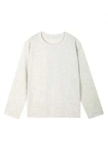 Women's Round Neck Long Sleeve T-Shirt, Spring/Autumn New Anime Cartoon Character & Letter Print, Fashion Casual Versatile Loose Top - Light Gray - View 4