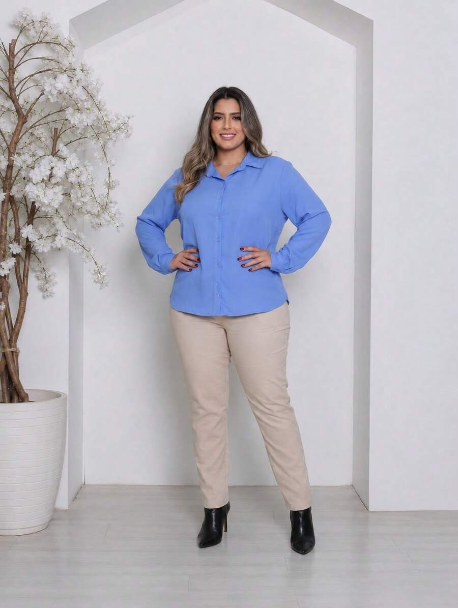 Plus Size Blouses - 藍色 - 查看 1