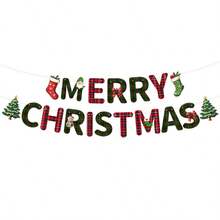 1 Set Christmas Banner Hanging Decoration Set, Red And Green Cartoon Decor, Suitable For Children's Room, Baby Room, Home And Christmas Party Decoration - Multicolor - View 9