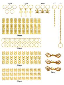 136 Peças Conjunto Misto de Anéis de Cabelo de Corda de Fio Dourado com Sol, Acessórios de Trança de Cabelo Femininos, Presilhas de Cabelo para Festa de Feriado, Decorações de Cabelo para Halloween - Dourado - Visão 3