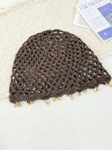 1pc Women's Bohemian Hollow Handmade Hat Band With Starfish & Shell Pendant, Vintage Crochet Knit Hat, Vacation Decorative Accessory For Photos, Suitable For Daily & Vacation Wear - Small Sequin Pendant - View 11
