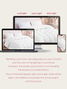 HONEYMOON Wavy Grid Quilted Down Alternative Comforter Set(1 Comforter+2 Pillowcases), Soft And Breathable, Pillowcase Without Filler, Twin Full Queen King Size Suitable For Households And School Dormitories, White - White - View 8