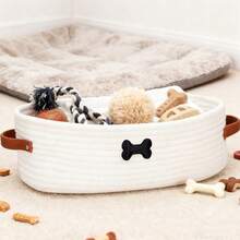 Cute Woven Storage Basket With Handle, Cat & Dog Toy Storage Basket, Small Rope Storage Basket, Pet Decor Organizer Box, Gift Basket (Empty) - Multicolor - View 2