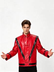 1pc Mike Top Halloween Costume Performance Outfit Red Leather Jacket Cosplay Role Play - Red - View 6