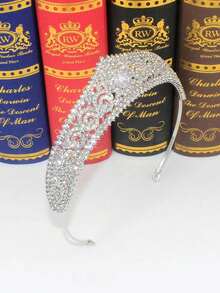 1pc Fashionable Luxurious Super Shiny Zirconia Crown Bridal Headpiece Korean Style Birthday Tiara Hair Accessory For Wedding Dress And Formal Gown - Style 1 - View 3