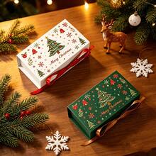 9/30/60pcs Merry Christmas Gift Boxes With Ribbon And Stickers, Xmas Tree Snowflake Printed Rectangle Present Box, Luxury Flip Top Candy Cookie Packaging Box For Holiday Chocolate Biscuit Wedding Favor - Multicolor - View 8