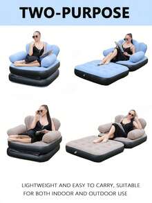 Foldable Portable Inflatable Sofa Double Bed, Slouchy Flocked Large Air Mattress, Suitable For Indoor Living Room, Outdoor Balcony, Backyard, Camping, Picnic And RV Use - Multicolor - View 7