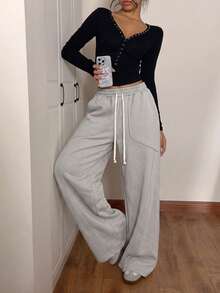 Women's Casual Loose Sports Long Pants, Versatile Athletic Trousers, Spring/Autumn - Light Grey - View 1