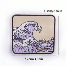3入日式神奈川大浪熨燙貼布繡章，波浪海洋刺繡貼片，適用衣物貼紙DIY裝飾徽章 - 多色 - 查看 3