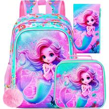 3pcs Kids Girls Zipper Closure Lightweight Backpack Set With Handbag & Pen Pouch For School Daily Use - Pink - View 12