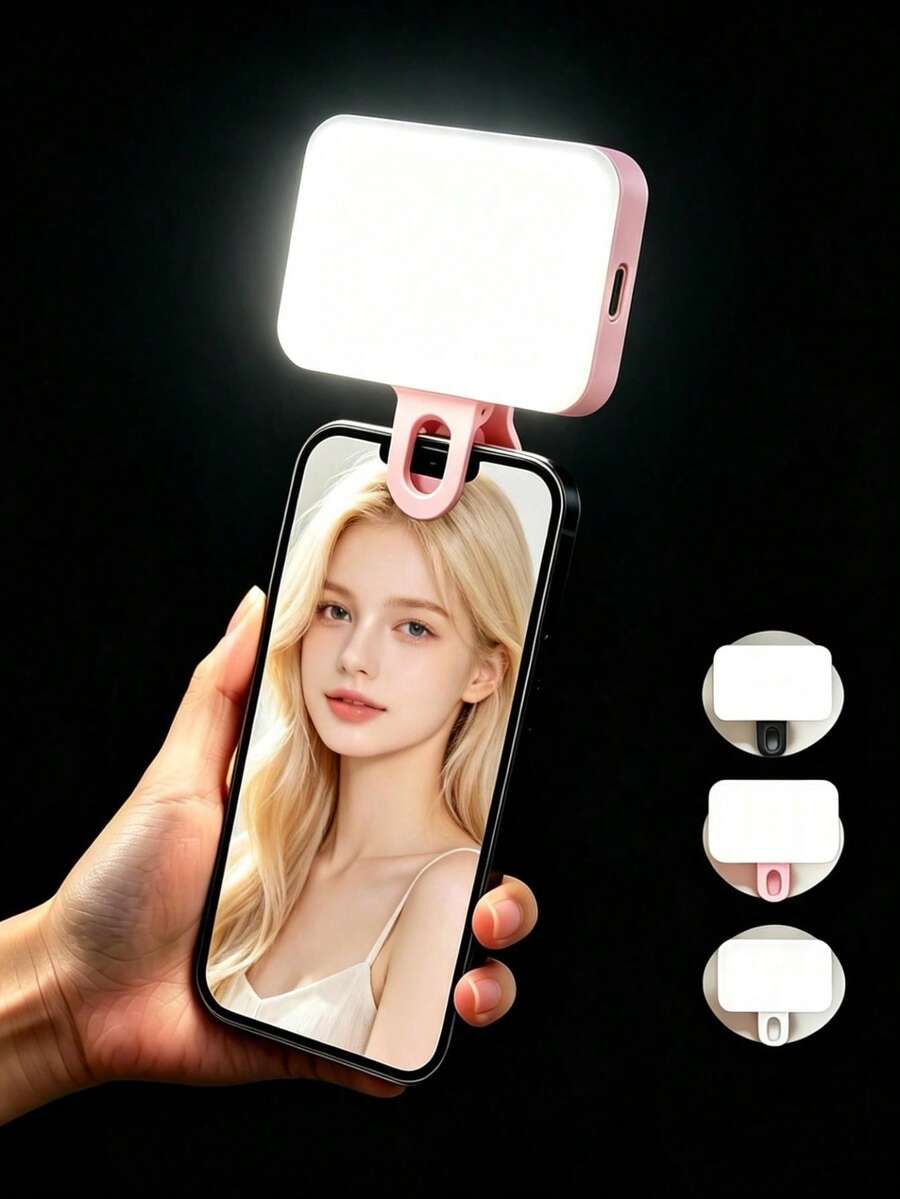 1pc Portable Selfie Light, Fill Light With Clip, Suitable For Phone Camera, Clip-On LED Light, 3 Lighting Modes/Dual Color Temperature, Rechargeable Makeup Light, Multi-Function Flashlight, Suitable For Laptop/Phone/Tablet/Video Call/Makeup/Photo Fill Light, Suitable For Selfie And Live Streaming, Portable Lighting, New Full Color RGB Style