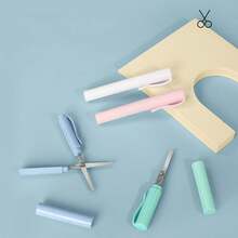 1pc New Pen-Shaped Scissors, Portable Folding Small Scissors With Cap, Office & School Paper Cutting Scissors, Home Sewing Thread Trimming Scissors, Random Color - Single Piece - View 5