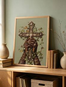 1 Piece Bohemian Canvas Poster Cross Painting Posters African American Hanging Paintings Botanical Wall Prints Christian Wall Arts Living Room Wall Decor Modern Home Decoration No Frame - Cartoon - View 3