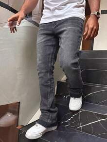 Men's Retro Washed Stretch Slim Flared Jeans, Casual Street Fashion Design, Suitable For All Seasons - Grey - View 2