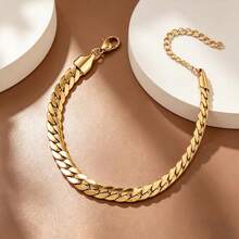 Luxury 18K Gold Plated Stainless Steel Bracelet 5-Piece Set, Bamboo Joint Open Bangle, Rectangular Pendant Thin Chain, Hollow Clover Bracelet, Cuban Thick Chain, Paperclip Chain, Non-Fading Women's Layered Jewelry Gift - Gold - View 13