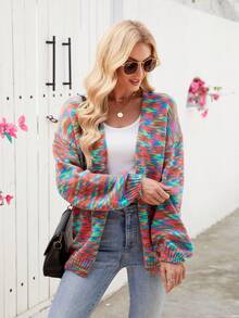 大尺碼漸層針織開襟外套，女款長袖優雅毛衣，秋冬休閒上衣，適合上班、旅行、約會、度假 - 彩色 - 查看 7