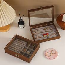 Caja de joyas con tapa transparente, caja de almacenamiento de pendientes 2 en 1, organizador de joyas de madera de nogal, forro de terciopelo, adecuada para exhibición en el hogar - Multicolor - Ver 7