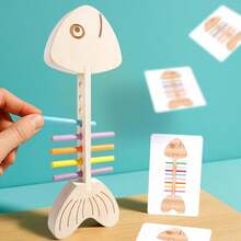 1 Set Base de Madera Maciza 3D Grande con Forma de Hueso de Pez con 7 Varillas Redondas Entrelazadas de Colores Macaron, Juego de Rompecabezas de Secuencia de Colores con Tarjetas de Tareas de Dificultad Multinivel, Empaque en Caja de Colores - Multicolor - Ver 4
