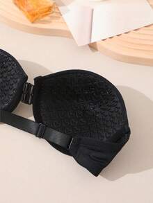 Women's Ruched Bra, Front Closure Strapless Underwire Bra, Heart-Shaped Cup, Backless Lingerie, Non-Slip Bandeau Bra, Adjustable Straps - Black - View 8