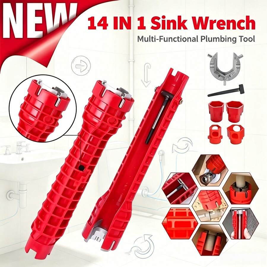 14-In-1 Multi-Function Sink Wrench Universal Bathroom Installation Tool Multi-Purpose Water Pipe Faucet Disassembly Wrench Home Water And Electricity Repair Manual Tool Bathroom Water Pipe Installation Tool Suitable For Bathroom And Kitchen Maintenance Bathroom Sink Faucet Industrial Manual Tool Sink Maintenance Plumbing Tool Easy To Use Tool