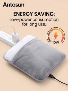 Antosun 1Pc 2 In 1 Zipper USB Foot Warmer With Skin Friendly Velvet Plush Lining Constant Temperature Heating Pad, Foldable Washable Enclosed Foot Heating Cushion For Bedroom Sofa Bed Winter Household Warm Supplies - A - View 8