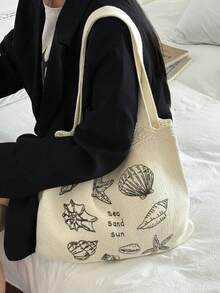 Women's Summer Beach Tote Bag - Crochet Design With Turtle Pattern, Large Capacity Open Top Handle, Suitable For Casual Outings And Beach Vacations - Multicolor - View 9
