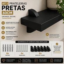 Prateleiras Pretas 60cm MDF Para Sala Quarto Cozinha Com Suporte Incluso - Preto - Visão 5