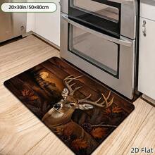 1pc, 2pcs, 3pcs, 2D Flat Kitchen Floor Mat Set, Woodland Deer Scene Floor Rug, Autumn Forest Hunting Lodge Decorative Kitchen Mat, Easy-To-Clean Indoor Bathroom Mat, Suitable For Kitchen, Bathroom, Laundry Room, Dining - Multicolor - View 5