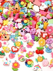 10/500pcs Multi-Color Sweet Y2K Cartoon Resin Pendants Bear, Rabbit, Donut, Flower Shaped Jewelry Accessories, Suitable For Jewelry Making, Backpack Key Decoration DIY Handmade Materials - Multicolor - View 1