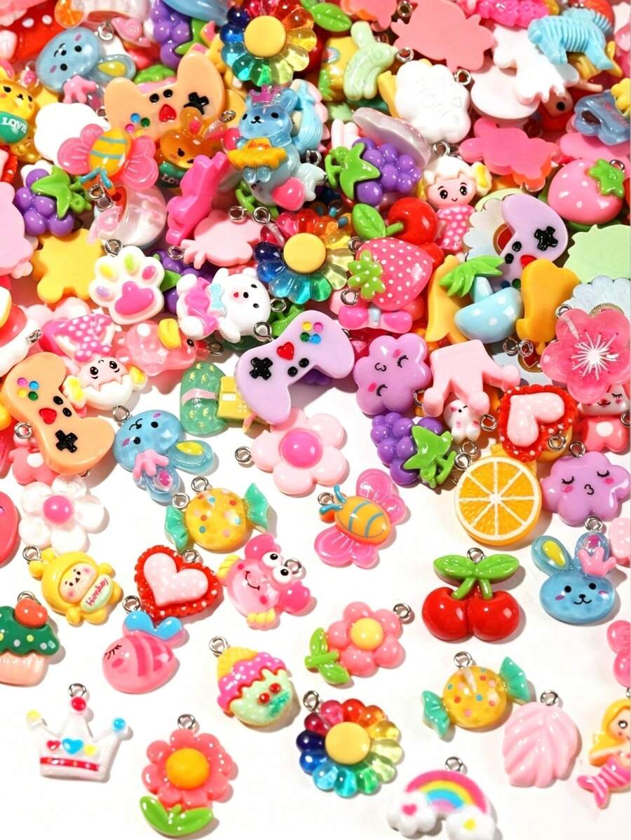 10/500pcs Multi-Color Sweet Y2K Cartoon Resin Pendants Bear, Rabbit, Donut, Flower Shaped Jewelry Accessories, Suitable For Jewelry Making, Backpack Key Decoration DIY Handmade Materials - Multicolor - View 1