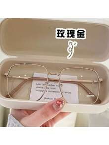 1pc Full Metal Frame Rhinestone Decor Transparent Lens Glasses, Women's Fashion Decorative Glasses, Daily Wear (Without Glasses Case) - Multicolor - View 6