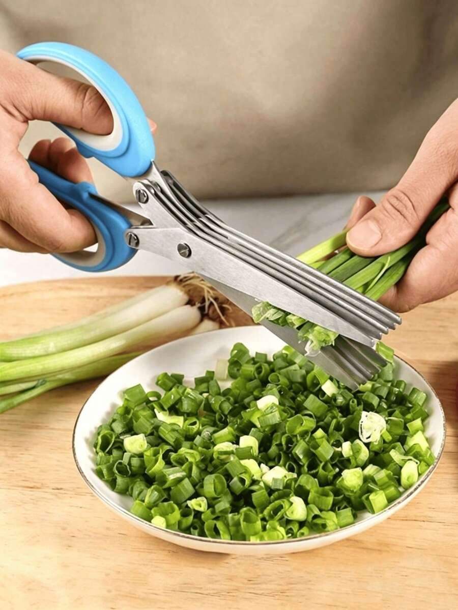 Multi-Layer Stainless Steel Chive Cutter, Portable Multi-Blade Kitchen Herb Scissors, Quickly Chop Chives And Parsley, Suitable For Christmas, Kitchen Use, Kitchen Accessories, Kitchen Scissors, Home Decor, Kitchen Decor, Knife Set, Halloween - Multiple Styles - View 1