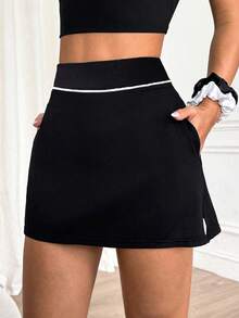 Women's Sports Skirt With Built-In Safety Shorts, Pockets, Multi-Pocket Wide Elastic Waistband Design, Breathable Material, Suitable For Badminton, Tennis, Yoga, Running And Marathon Sports Occasions.[Directional] - Black - View 4
