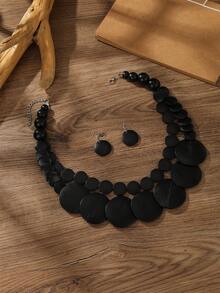 European American African Exaggerated Bohemian Multi-Layer Colorful Wooden Bead Necklace - Black - View 4