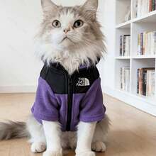 جاكيت صوف للقطط مع شعار "THE CAT FACE"، جاكيت وجه القطة، ملابس الحيوانات الأليفة للقطط والكلاب الصغيرة والمتوسطة، قابل للغسل في الغسالة - الأسود - مشاهدة 7