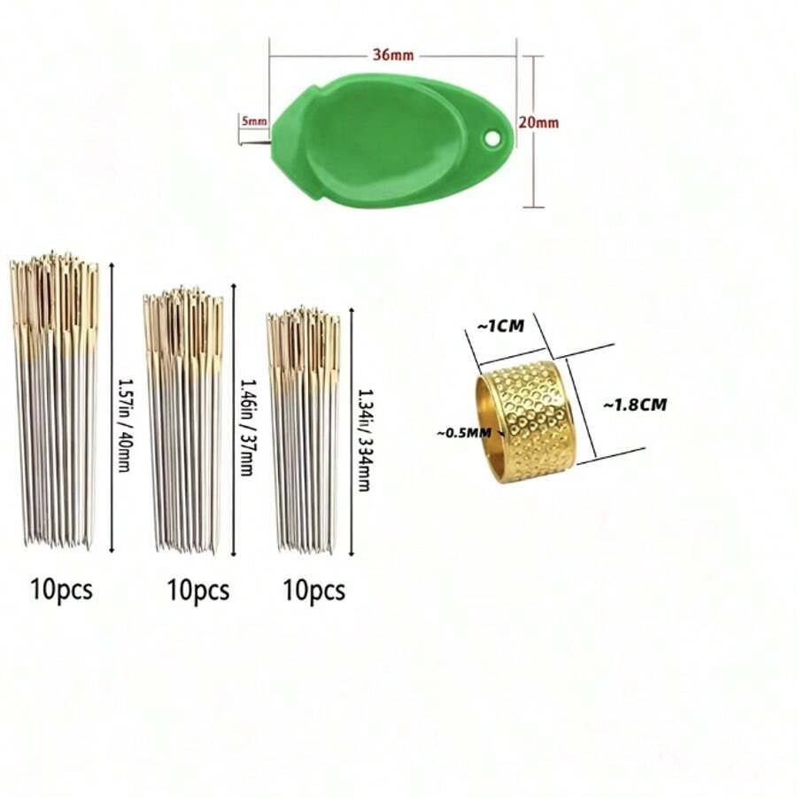 EDCUEBE7 新版縫紉工具組,包含縫針、頂針、穿線器等用品,適合初學者、媽媽、縫紉工作者,可愛風格,聖誕禮物 - 金尾針+配件 - 查看 1