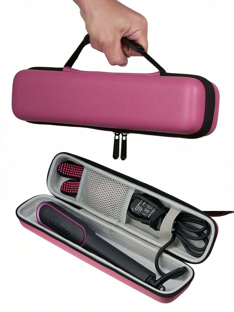 1 pieza Caja de almacenamiento portátil para plancha de pelo, peine de pelo , bolsa de almacenamiento portátil, caja de almacenamiento de plancha de pelo dura de EVA, FUJ4 - Rojo violeta - Ver 1