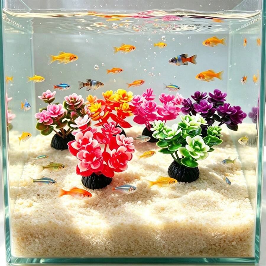 Artificial Fish Tank Flowers, Simulated Small Flowers, Aquarium Decoration Artificial Water Plants Landscaping, Fake Water Grass, Maintenance-Free, With Base, Sand And Gravel Tray Decoration, Aquarium Supplies - Happy Aquarium - View 1