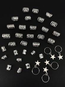 35 Pcs Silver Five-Line Star Mixed Hair Ring Set Women Dress Up Headwear Hair Accessories - Silver - View 5