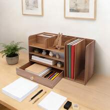 Schreibtisch Organizer | Briefablage | Dokumentenhalter | Holz Schreibtisch Organizer mit Schubladen | Multifunktionaler A4 Organizer | Schubladenbox | Kirsche | büro Organizer | ablagefächer - Kirschholzfarbe - Übersicht 1