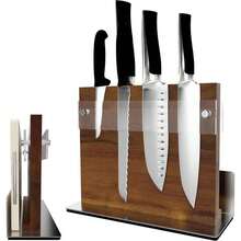Acacia Magnetic Block With Double-Sided Acrylic Shield Holds 10-12 Knives Space Saving, Non Slip Heavy Duty Base, Strong Magnetic Fall Storage Cutting Board - Double-sided Magnetic Knife Block - View 1