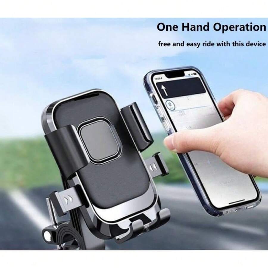 Bicycle Motorcycle Handlebar Phone Holder, Phone Clamp With Rotating Bracket, Suitable For 4.7 Inch To 7.2 Inch Smartphones, Motorcycle Phone Holder, [1s Auto Lock] Bicycle Phone Holder, [10s Quick Install] Handlebar Phone Holder, Compatible With IPhone, Compatible With Samsung, All Phones - Black - View 1